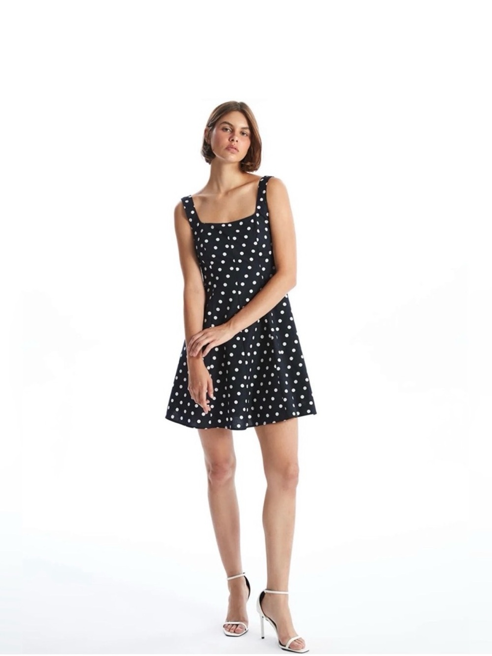 Ralph Lauren Polka Dot Square Neck A-Line Mini Dress - Black/White Size 12